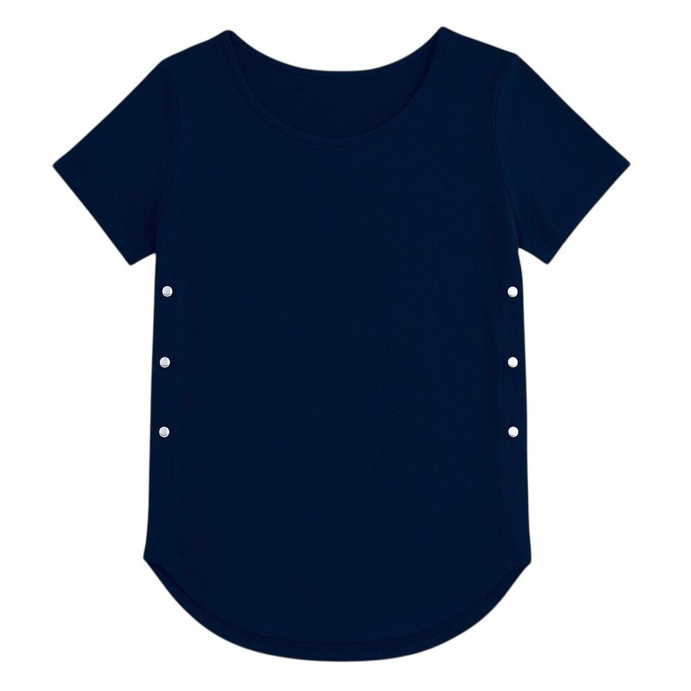 ZARA W&B Collection Navy Side Snap Short Sleeve Blouse - Size Small